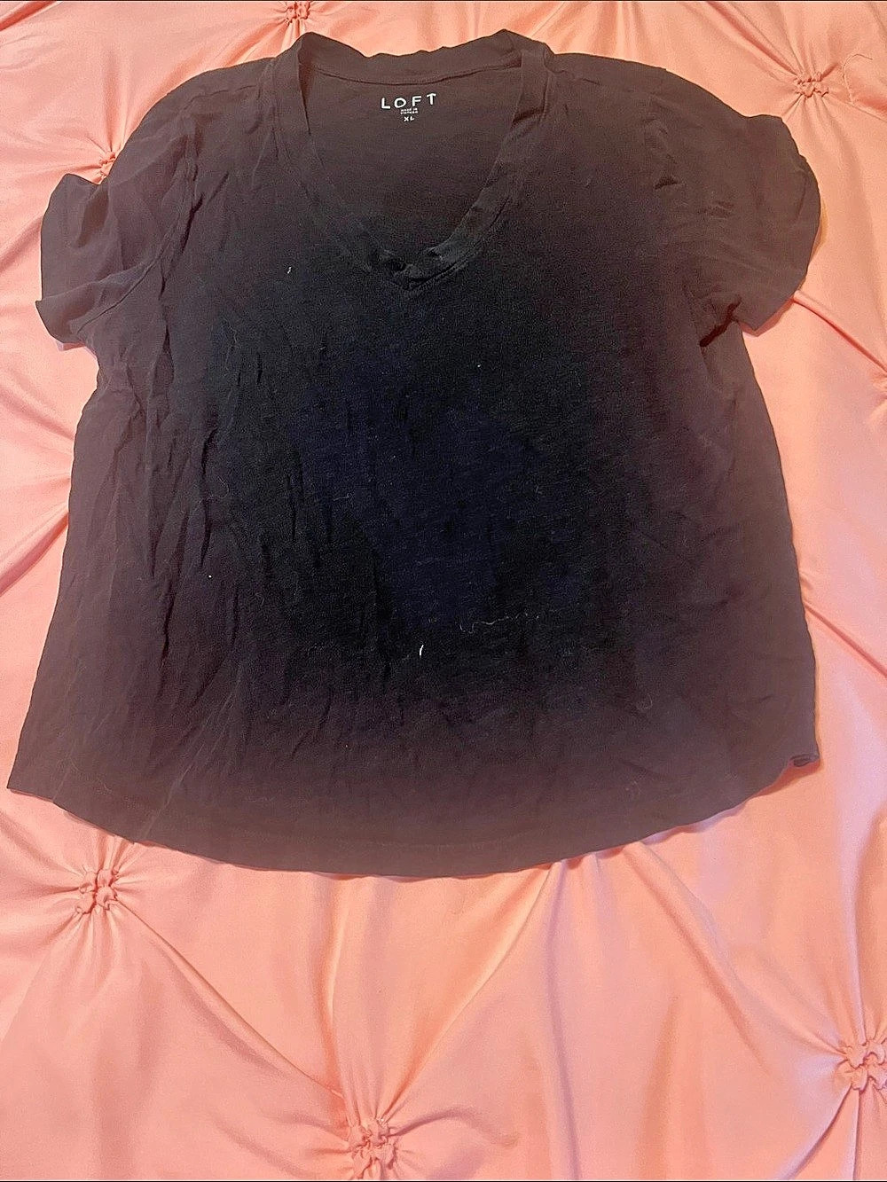LOFT Vintage Soft V-Neck Tee Black Short Sleeve Size XL